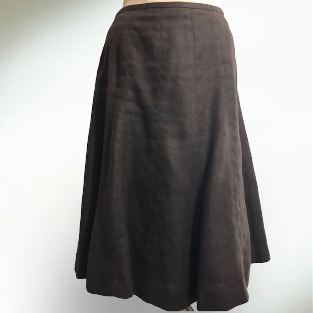 Talbots Irish Linen Skirt Womens 8 P Brown Tulip A Line Knee Length Academia